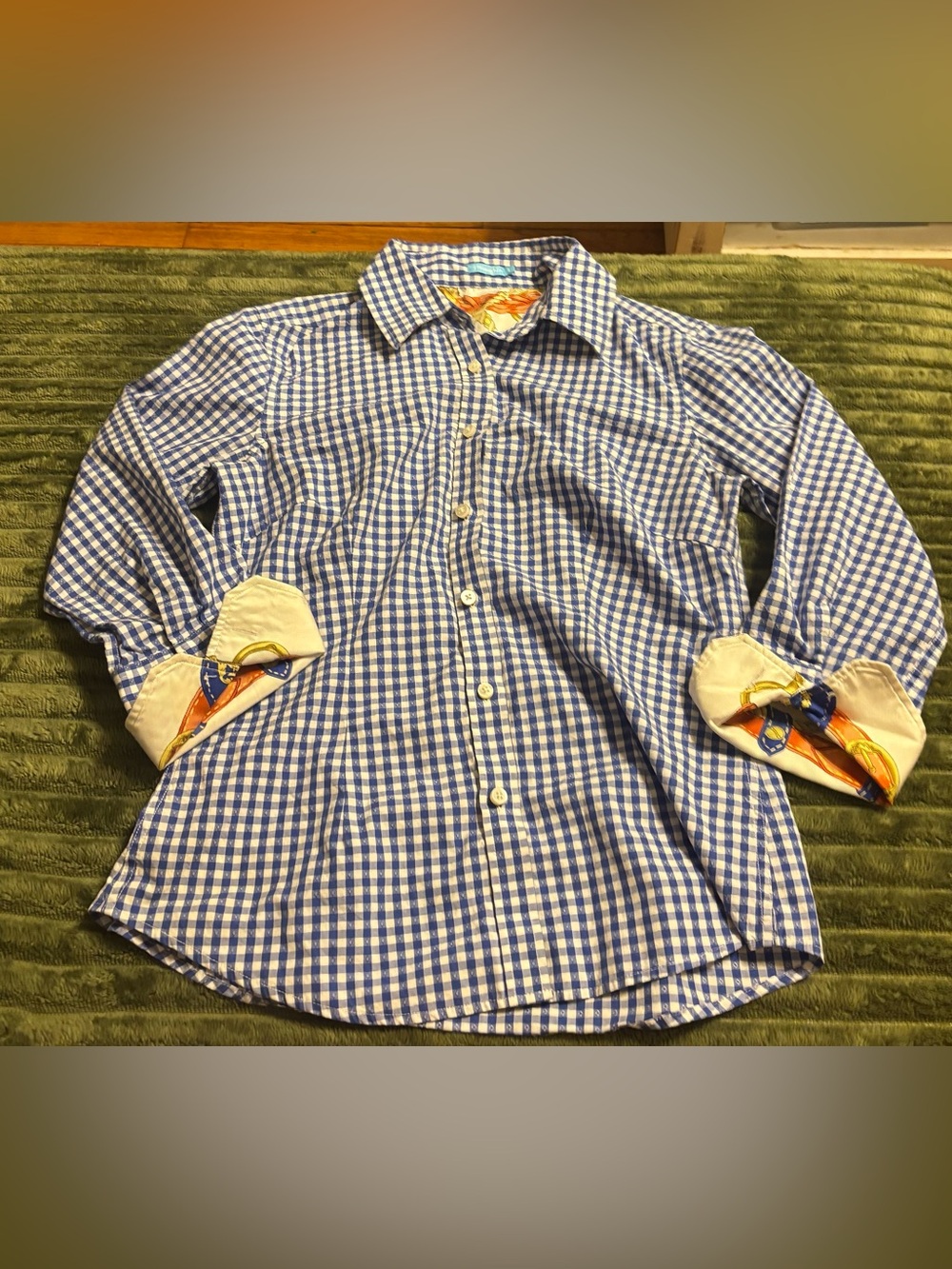 Mclaughlin royal blue/white cotton gingham check top